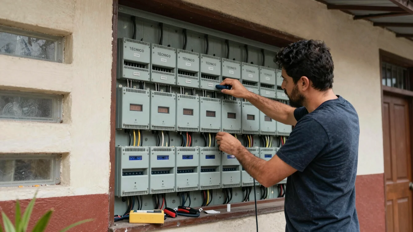 Técnico revisando un tablero eléctrico en una vivienda de Bogotá,
